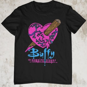Vintage Buffy The Vampire Slayer T-Shirt, Unisex Buffy Tee Shirt, Buffy Colourful Staked Heart Classic Shirt, Sunnydale Razorback Sweatshirt