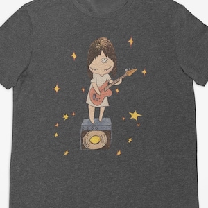 Yoshitomo Nara Guitar Girl And Star Graphic Tee, Coquette Japan Aesthetic Guitar Girl Tee