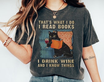 I Read Books I Drink Wine And I Know Things Shirt, Retro Reading Teacher Shirts, Funny Bookworm Gifts, Librarian Tshirt, Gift For Book Lover