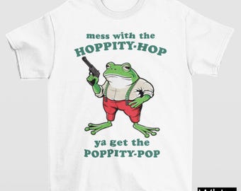 Hoppity-Hop Ya Get The Poppity-Pop Shirt, Western Cowboy Frog Meme Shirt, Weirdcore Vintage Frog Graphic T-Shirt, Unhinged Funny Retro Gen Z