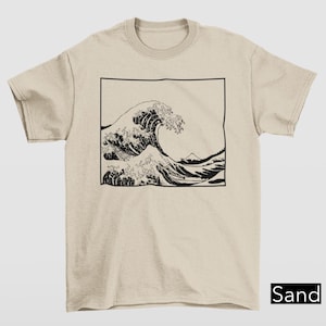 Koszulka z grafiką liniową Hokusai Wave, Koszulka z Wielką Falą Kanagawa, Koszulka Vintage Retro Kanagawa, Estetyka unisex, Koszulka z japońską sztuką, Prezent z anime