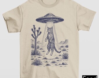Alien Abduction Cat Shirt, Vintage UFO Cowboy Cat Shirt, Retro 90s Western Tee, Rodeo Wild West Kitten Shirt, Y2K Gen Z Gag Gift, Meme Shirt