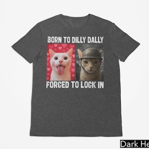 Né pour Dilly Dally, chemise forcé de verrouiller, t-shirt humeur de chat drôle, chemise chat double personnalité, t-shirt graphique chat stupide, chemise meme chat déséquilibré
