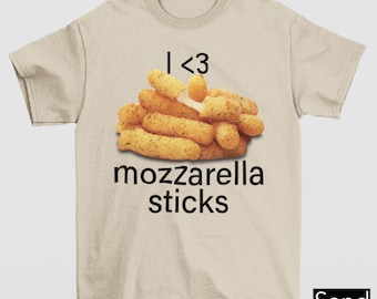 I Love Mozzarella Sticks T-Shirt, Funny Food Lover Shirt, Snack Lover Shirt, Cool Retro 90s Style Graphic Tee, Y2K Gen Z Funny Gag Gifts