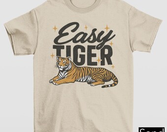 Chemise unisexe Easy Tiger en détresse, chemise Easy Tiger, t-shirt vintage Easy Tiger, t-shirt tigre rétro, t-shirt Easy Tiger, chemise esthétique tendance