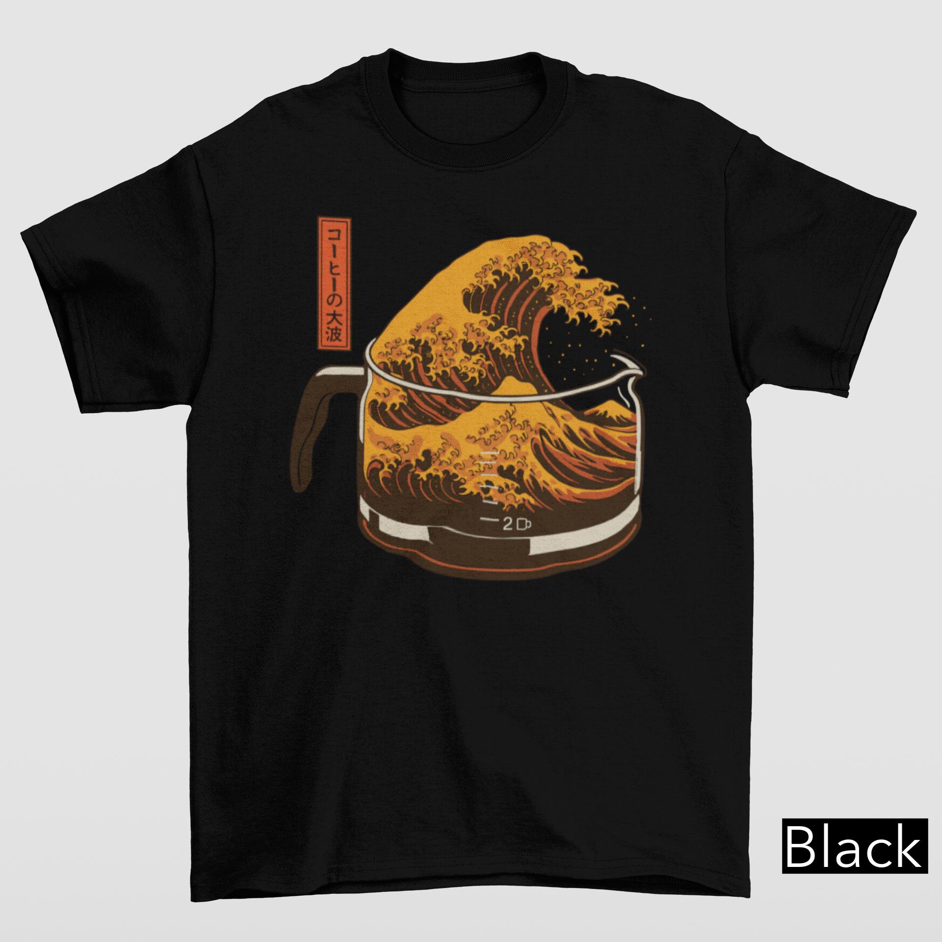 【KOOLOSET】Hokusai Dying Tee Hokusai Coffee Wave Shirt, the Great Brew Graphic T-shirt