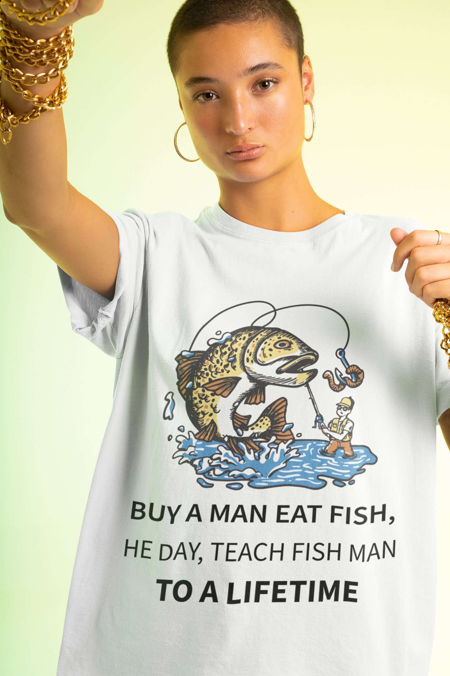 Buy A Man Eat Fish, He Day, Teach Fish Man to A Lifetime Fishing Shirt