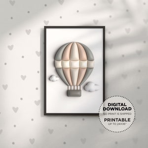 Boho Hot Air Balloon Nursery Wall Art Girl or Boy, Printable Wall Art Instant Download Neutral Boho Kids Room Accent Wall, Baby Shower Gift
