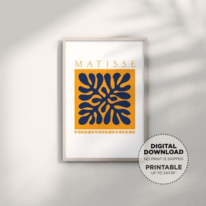 Matisse Indigo Cutout Printable Wall Art, Instant Download Mid Century Modern Boho Wall Poster, Trendy Yellow Henri Matisse Downloadable Art