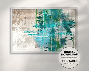 Coastal Decor Aqua Abstract Art Digital Download Printable Wall Art, Turquoise Art Print Beach Decor, Modern Abstract Art Above Bed Painting