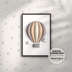 Boho Hot Air Balloon Nursery Wall Art Girl or Boy, Printable Wall Art Instant Download Neutral Boho Nursery Accent Wall, Baby Shower Gift