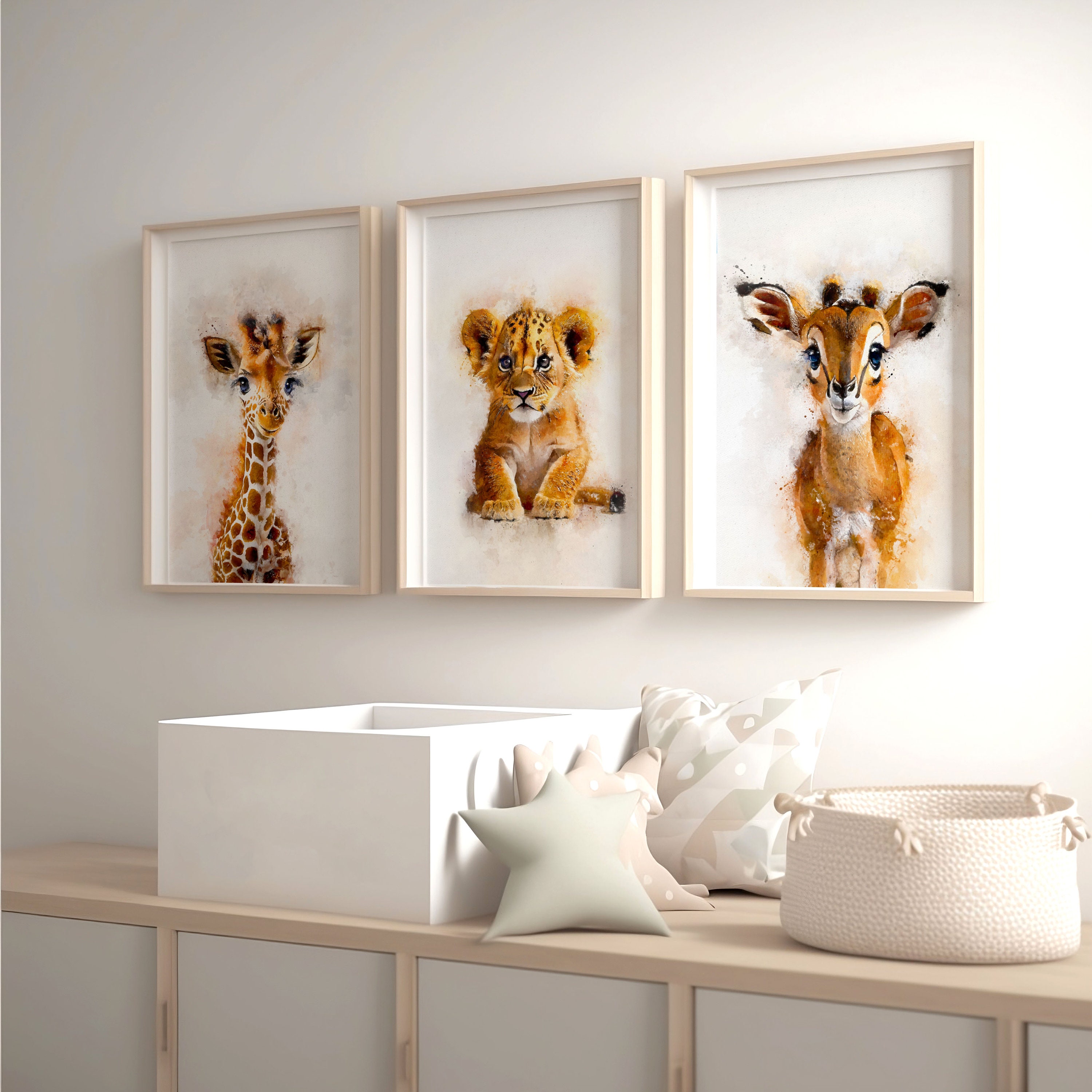 Safari Baby Animal Nursery Printable Wall Art, Giraffe Lion Cub Zoo ...