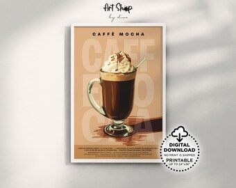 Caffe Mocha Coffee Poster Printable Wall Art, Retro Bar Decor Art Prints, Kitchen Wall Decor, Coffee Guide Poster, Coffee Lover Gift