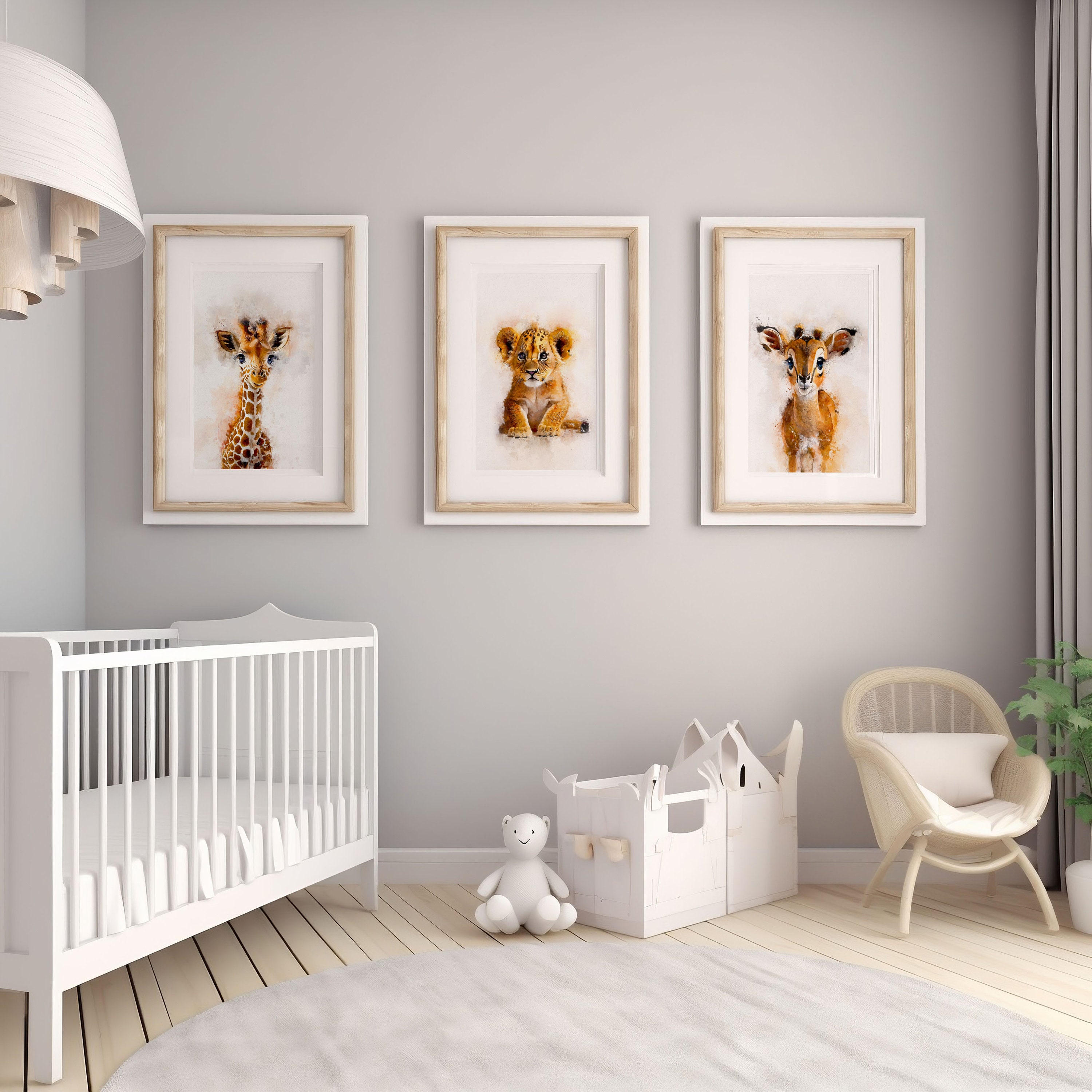 Safari Baby Animal Nursery Printable Wall Art, Giraffe Lion Cub Zoo ...