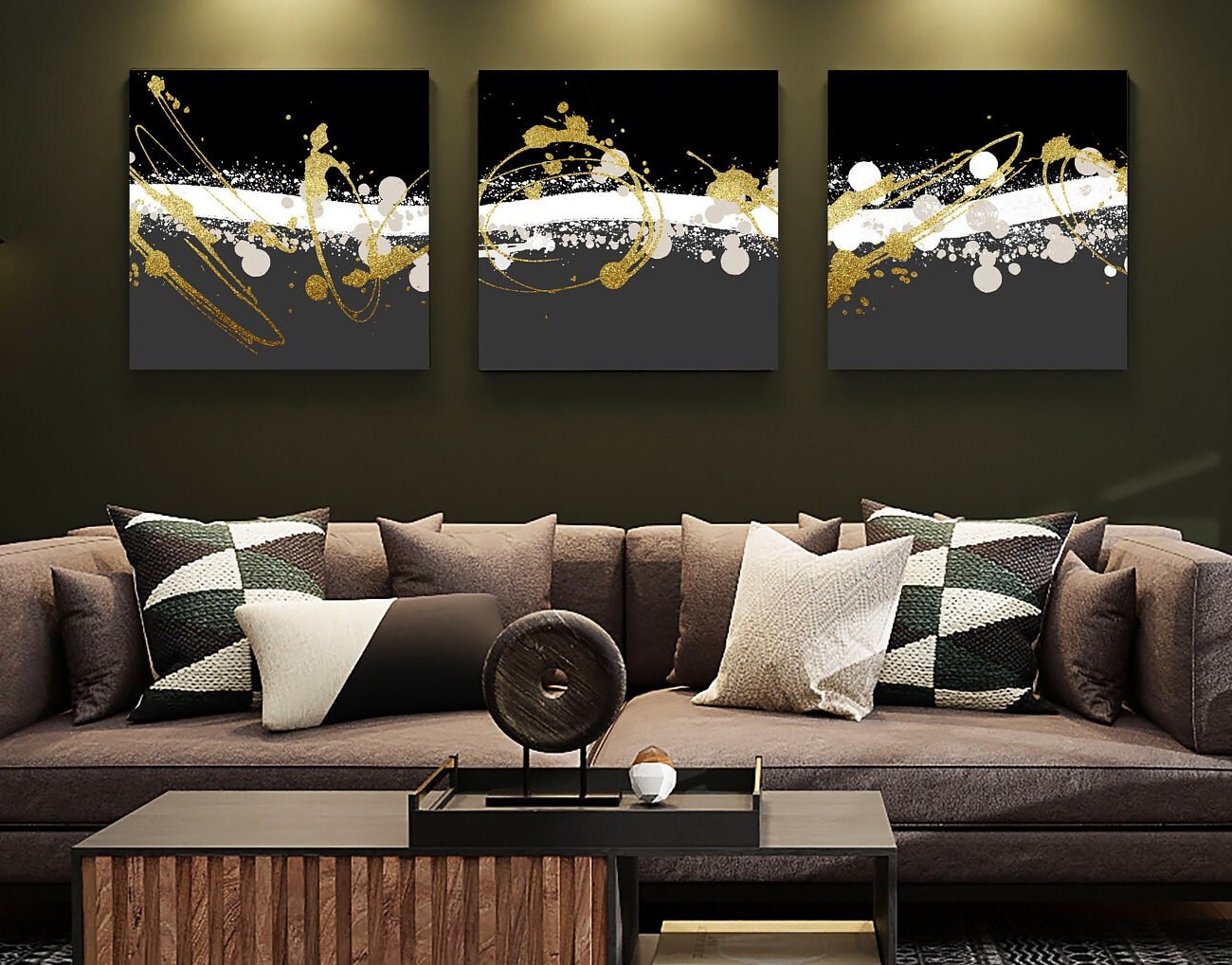 Black White Gold Printable Wall Art Set of 3 Modern Wabi Sabi - Etsy