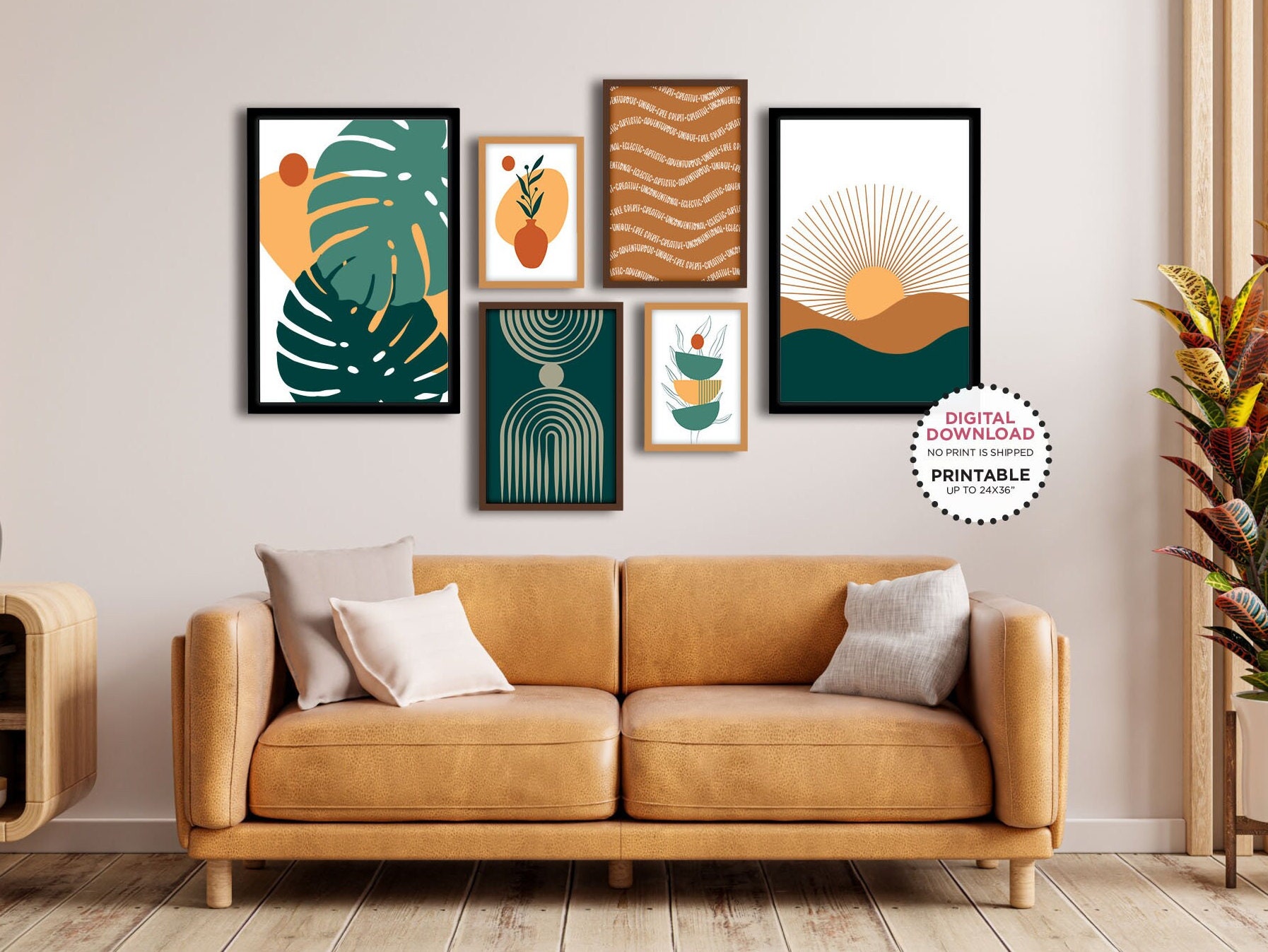 Gallery Set of 6 Boho Printable Wall Art Digital Download, Colorful ...