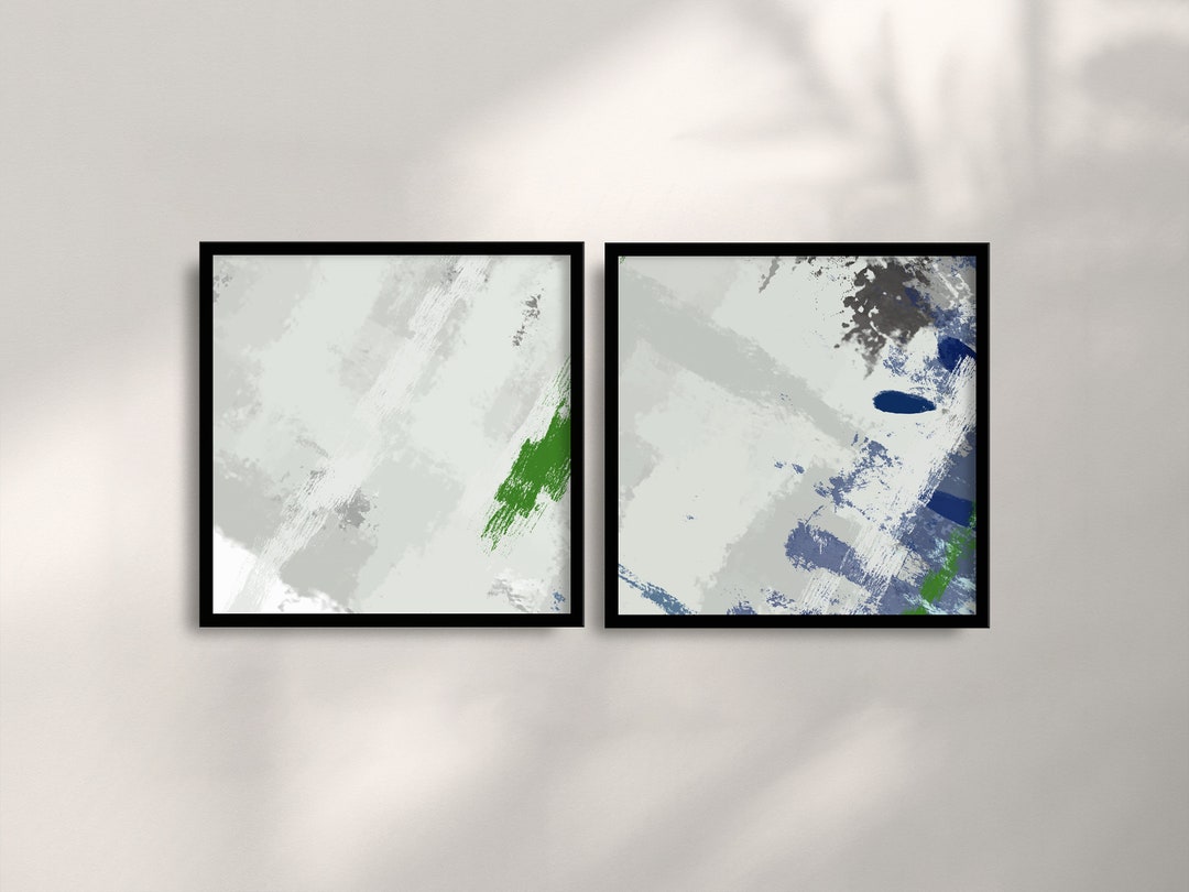 Light Grey Wall Art 2 Piece Square Abstract Paintings Digital Etsy
