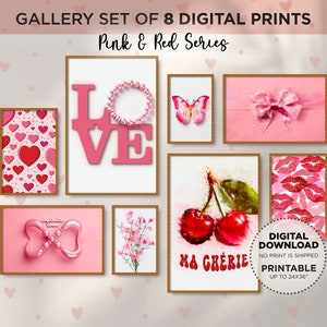 Coquette Room Decor Pink & Red Printable Wall Art Set of 8, Coquette Aesthetic Gallery Prints Bedroom Apartment or Dorm, Vintage Poster Art