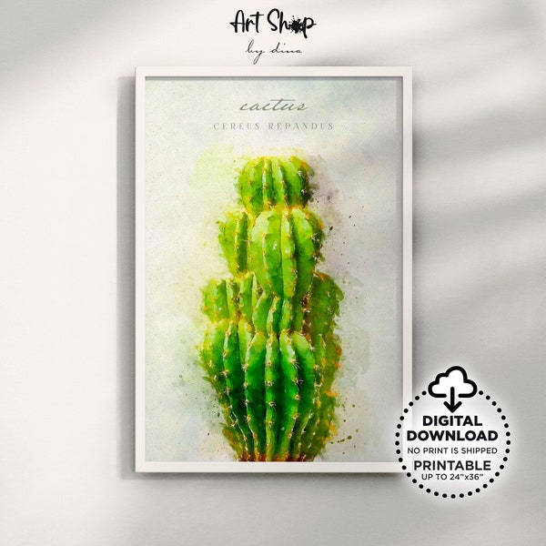 Watercolor Cactus Printable Wall Art, Tropical Plant Art Print for Cottagecore or Modern Farmhouse, Botanical Art Print Plant Lovers Gift