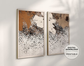 Neutral 2 Piece Modern Abstract Printable Wall Art Brushstroke Painting Taupe Black Abstract Expressionist Splatter Painting Digital Art