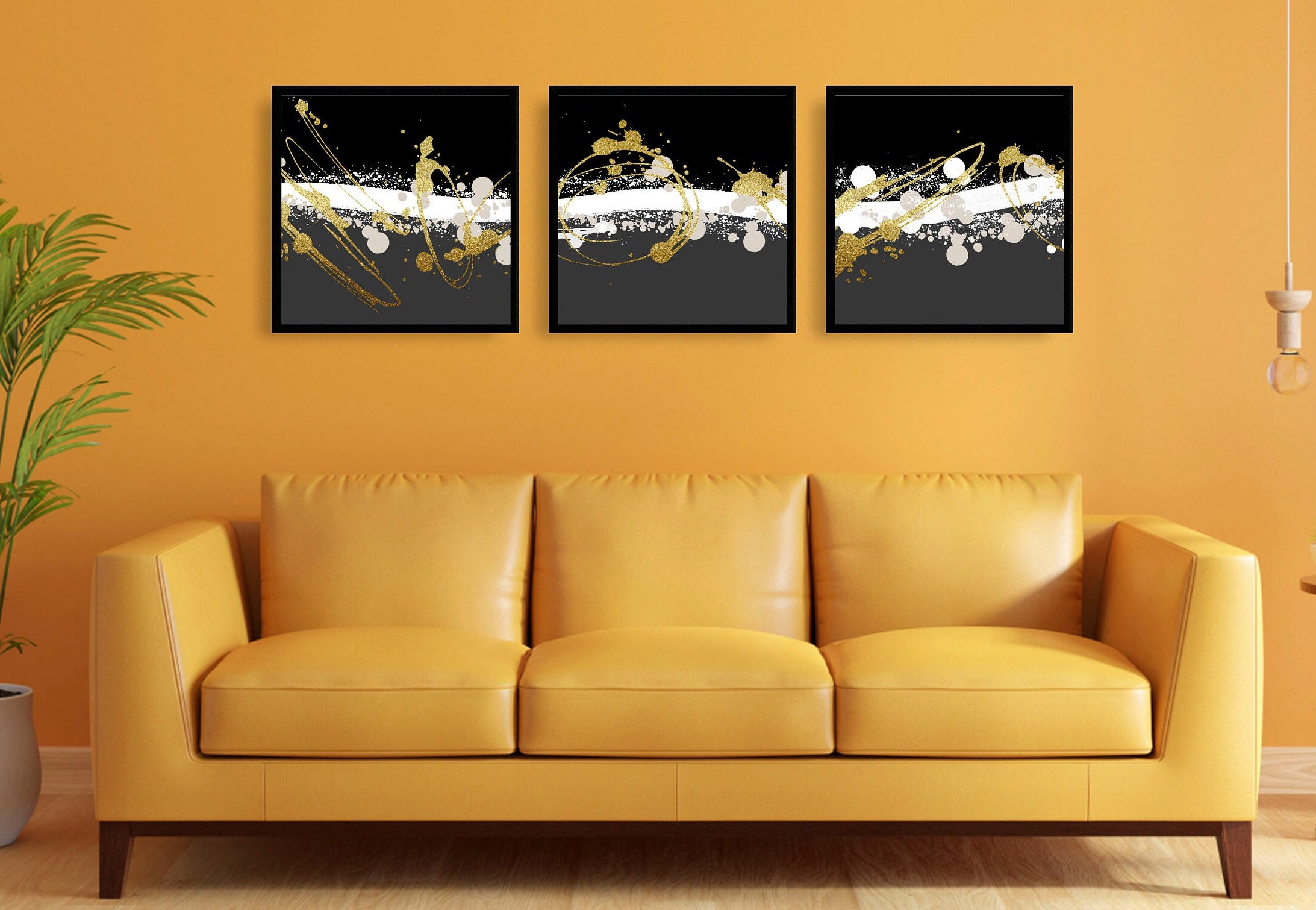 Black White Gold Printable Wall Art Set of 3 Modern Wabi Sabi Etsy