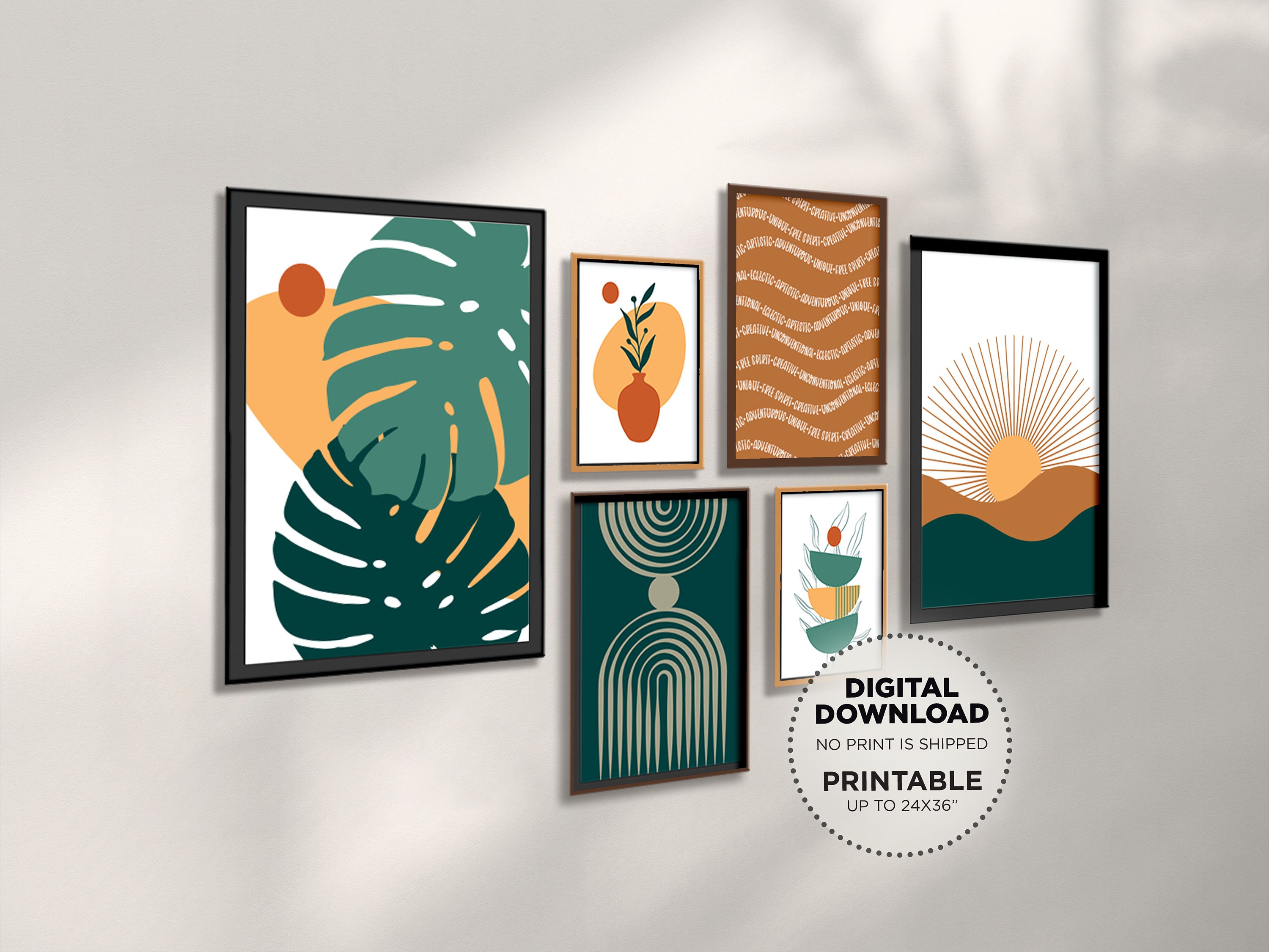 Gallery Set of 6 Boho Printable Wall Art Digital Download, Colorful ...
