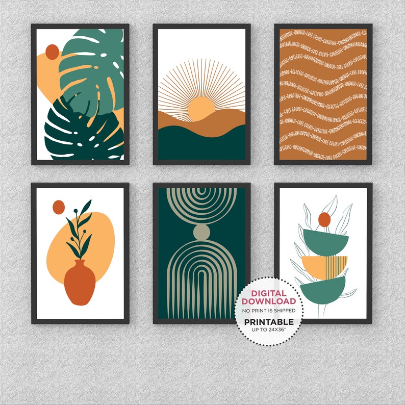 Gallery Set of 6 Boho Printable Wall Art Digital Download, Colorful ...
