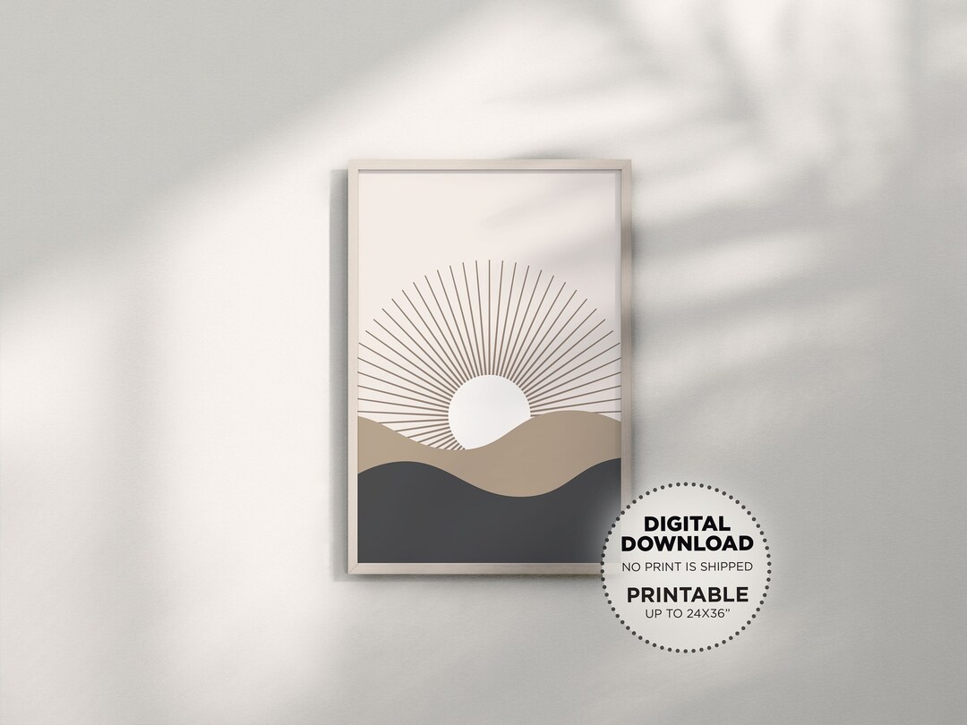 Neutral Boho Sun Wall Art Digital Download, Abstract Mid Century Modern ...
