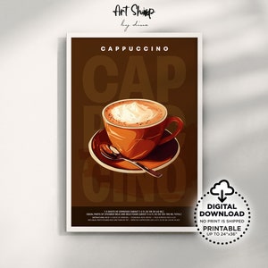 Cappuccino Poster Druckbare Wandkunst, Retro Coffee Bar Decor Kunstdrucke, Küchen Wanddekor, Kaffee Guide Poster, Kaffee Liebhaber Geschenk