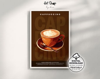 Cappuccino Coffee Poster Printable Wall Art, Retro Coffee Bar Decor Art Prints, Kitchen Wall Decor, Coffee Guide Poster, Coffee Lover Gift