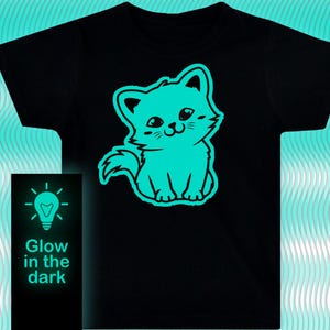 Cute Kitty Cat on black T-shirt / Glow-in-the-dark T-Shirt / Kids Clothing/ Adults Clothing / Illuminate T-Shirt /Glow party tee/ cat lovers