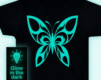 Camiseta mariposa /Camiseta que brilla en la oscuridad / Ropa para niños/Ropa para adultos /Camiseta iluminada / Camiseta de fiesta brillante /Regalo de cumpleaños/Camiseta linda