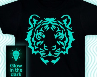 Tijgerkop T-shirt / Glow-in-the-dark T-shirt / kinderkleding / volwassenenkleding / verlicht T-shirt / Glow party tee / Rave t shirt