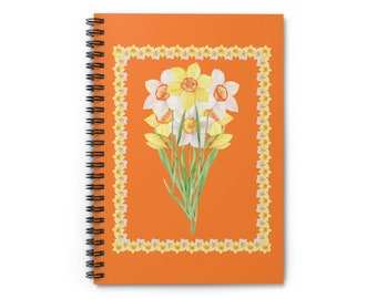 Daffodil Orange Spiral Notebook - Ruled Line - Pretty Floral Lined Journal - Orange Flowered Daffodil Notebook for Gardeners