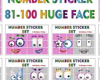 81-100 stickers geïnspireerd op enorme gezichtsset op nummerblokken (met variatie)