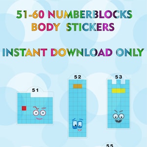 Numberblocks 51-60 Body Stickers / A4 Sticker Printing / Instant Digital Download (JPEG & PDF)