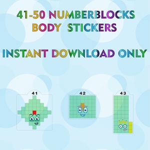Numberblocks 41-50 Pegatinas corporales / Impresión de pegatinas A4 / Descarga digital instantánea (JPEG y PDF)