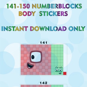 Numberblocks 141-150 Body Stickers / A4 Sticker Printing / Instant Digital Download (JPEG & PDF)