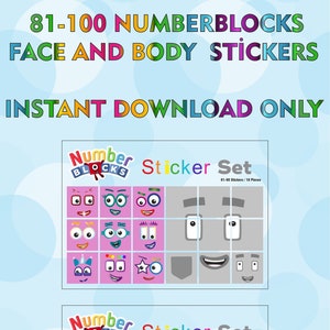 Numberblocks 81-100 Faces / For 2cm Cubes / A5 Sticker Printing / Instant Digital Download (PDF&JPEG)