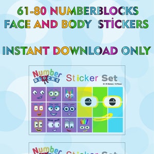 Numberblocks 61-80 Faces / For 2cm Cubes / A5 Sticker Printing / Instant Digital Download (PDF&JPEG)