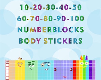 Adesivos corporais Numberblocks 10-100, à prova d'água, resistentes a arranhões e raios UV, removíveis e colantes...
