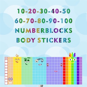 Numberblocks 10-100 Körper Aufkleber, Wasserfest, Kratz- und UV-Beständig, Schälen und Kleben...