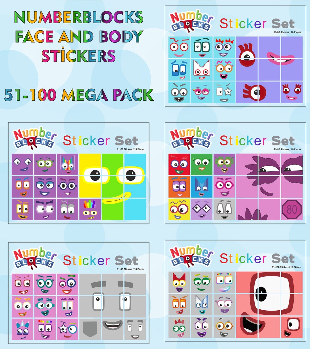 From 51 to 100 Numberblocks Stickers for Every Young Mathematician - Etsy