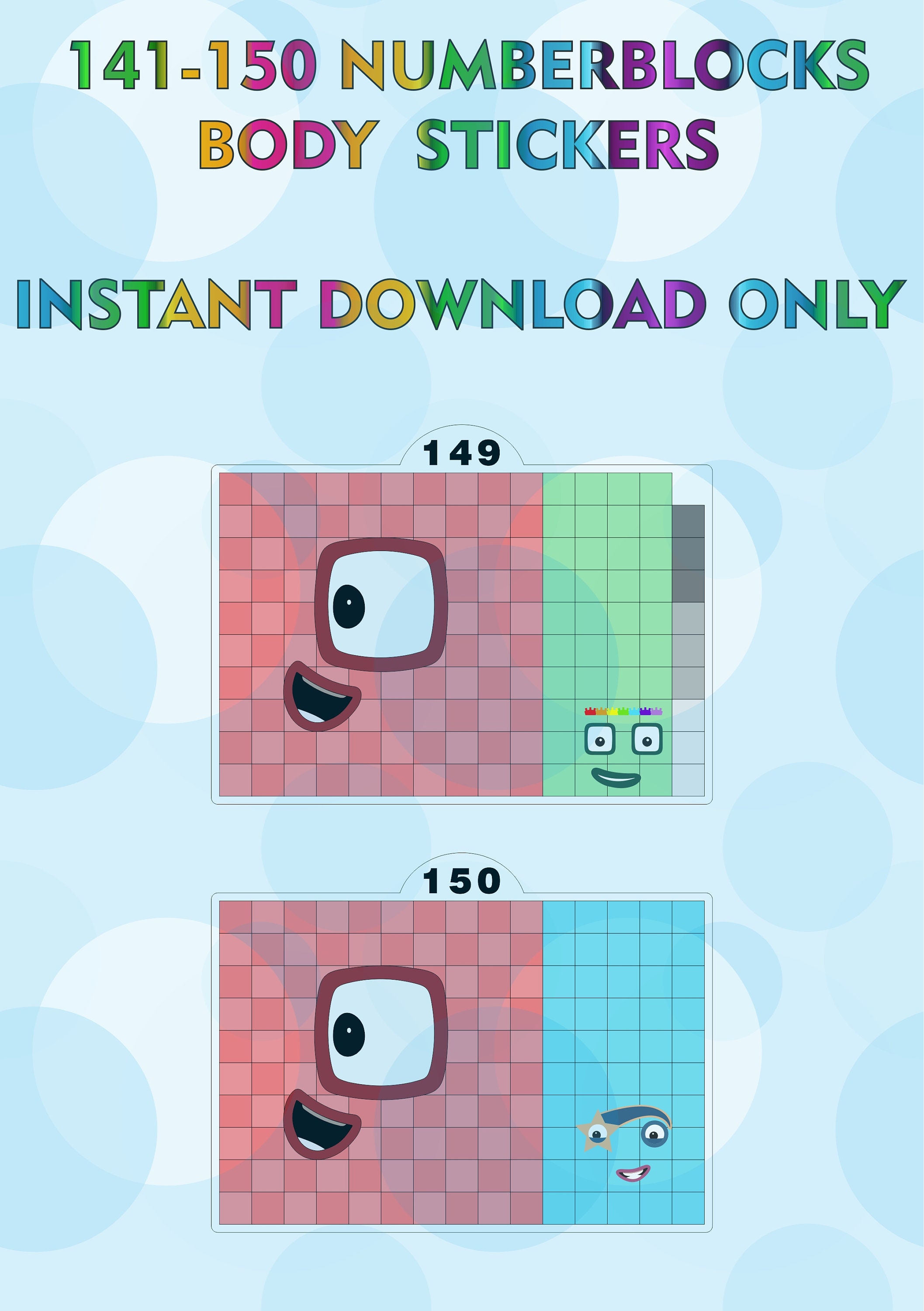 Numberblocks 141-150 ボディステッカー / A4 ステッカー印刷 