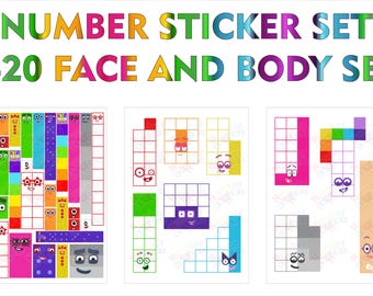 Op cijferblokken geïnspireerde stickers 0-20 gezichtsset, waterdicht educatief wiskundepakket van vinyl