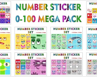 Op cijferblokken geïnspireerde stickers 0-100, waterdicht vinyl educatief wiskundespeelgoedpakket (met variatie)