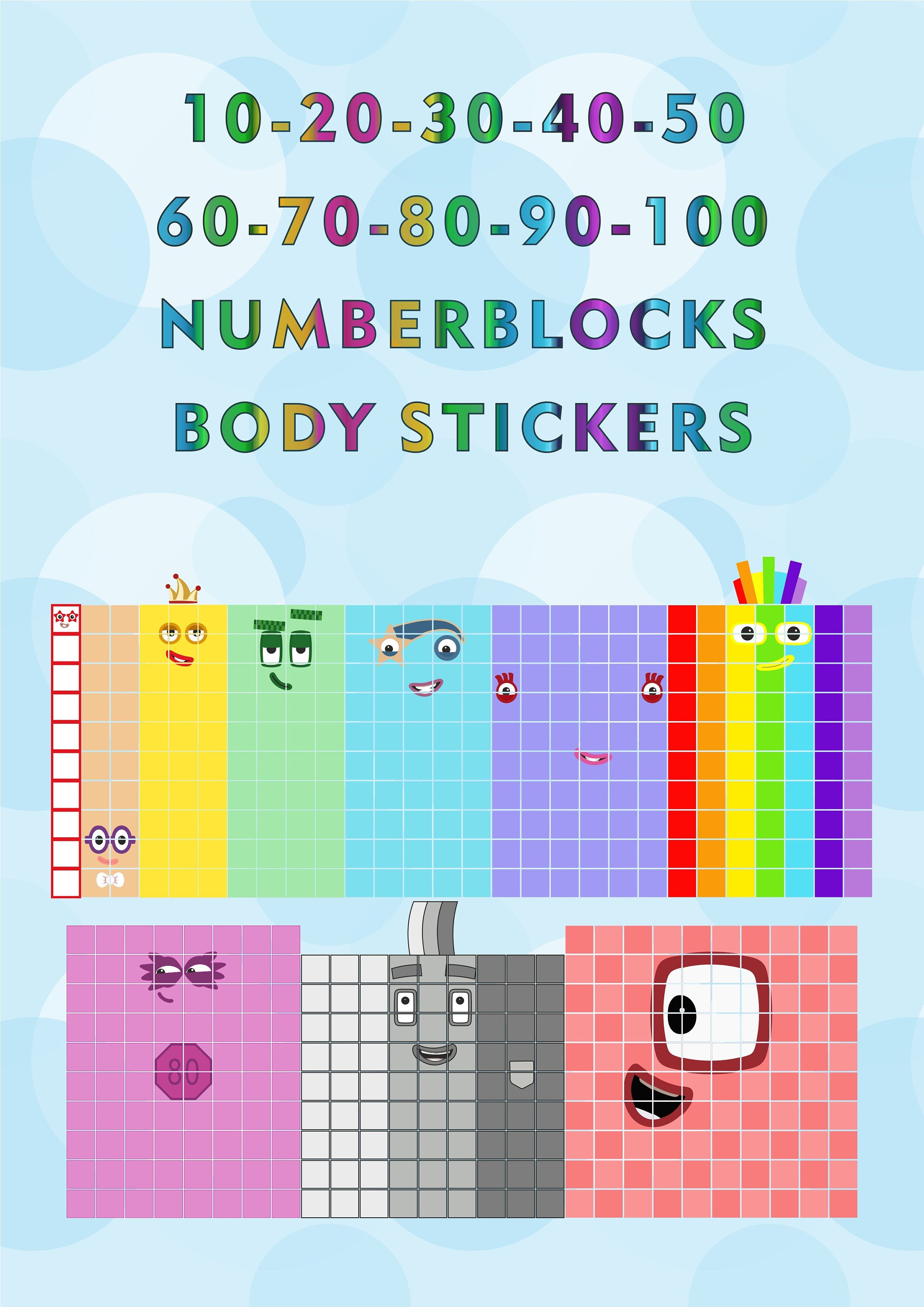 Numberblocks 60-69 in 2023  Unique items products, , Face stickers