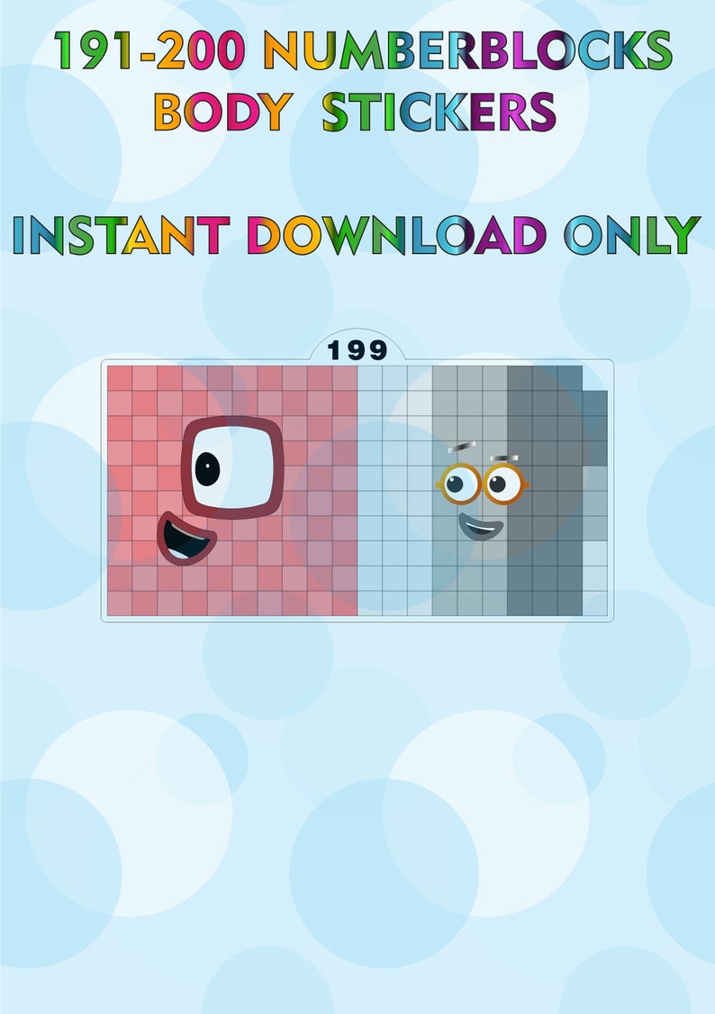Number Blocks 191-200 Body Stickers / A4 Sticker Printing / Instant ...