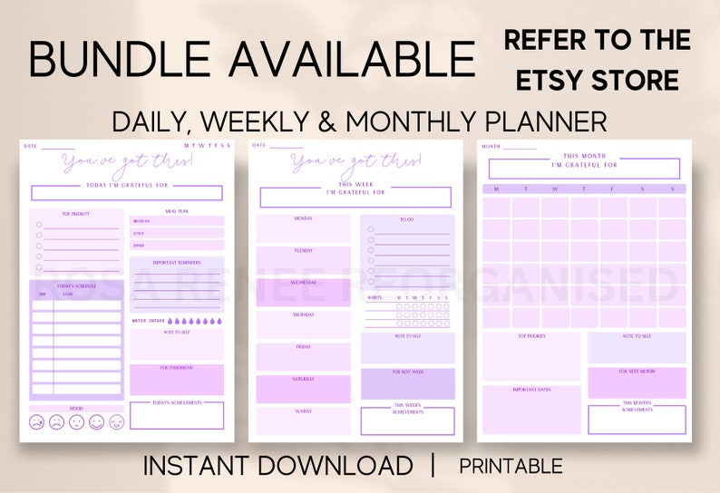 Weekly Planner Printable Purple Daily to Do List for Work / Personal ...