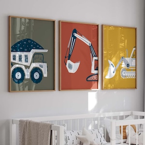 Construction Truck Prints Set: Boy Nursery Decor (Digital Download)